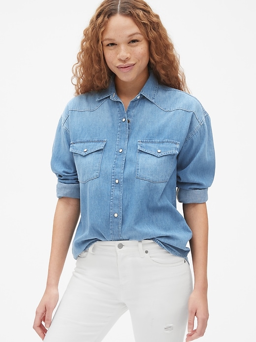 Image number 1 showing, Oversized Denim Western Shirt