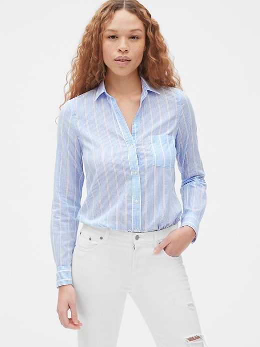 Image number 1 showing, Fitted Boyfriend Dobby Stripe Shirt