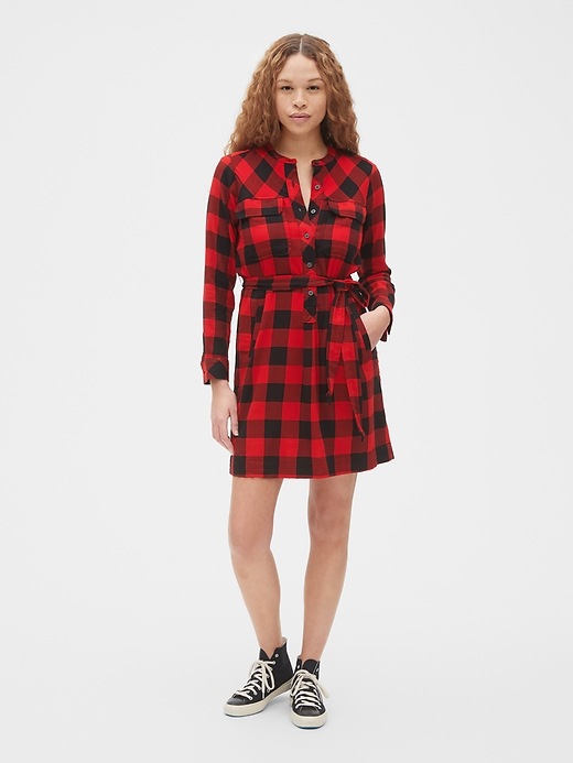 View large product image 1 of 1. Plaid Flannel Tie-Belt Shirtdress