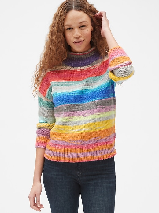 Image number 1 showing, Crazy Stripe Mockneck Pullover Sweater