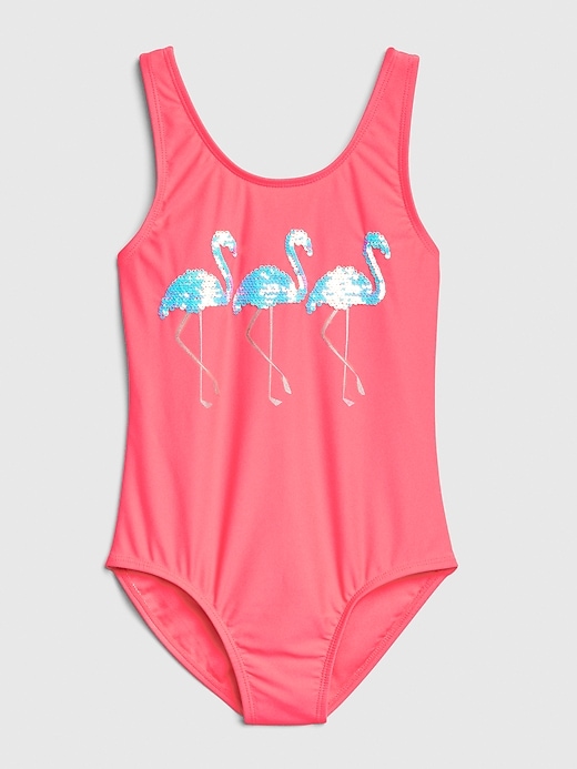 Image number 1 showing, Kids Flippy Sequin Flamingo Swim One-Piece