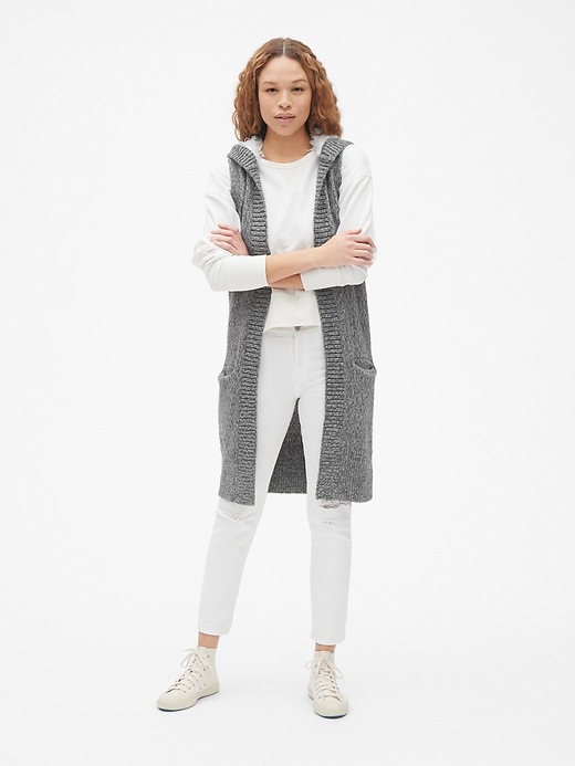 View large product image 1 of 1. Longline Sherpa-Lined Hooded Sweater Vest