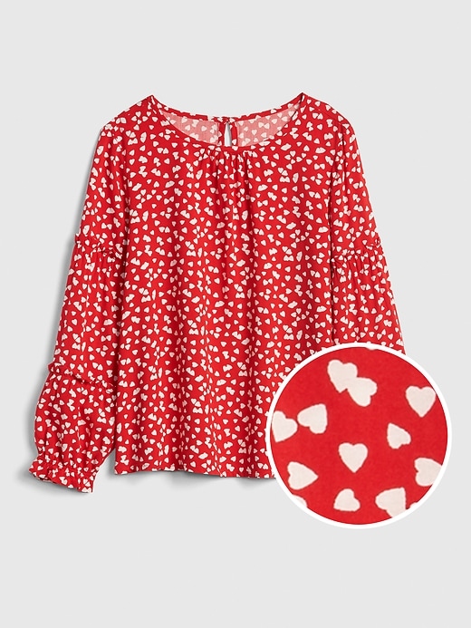 1 of 8 showing, with the color modern red of product Kids Print Ruffle Top