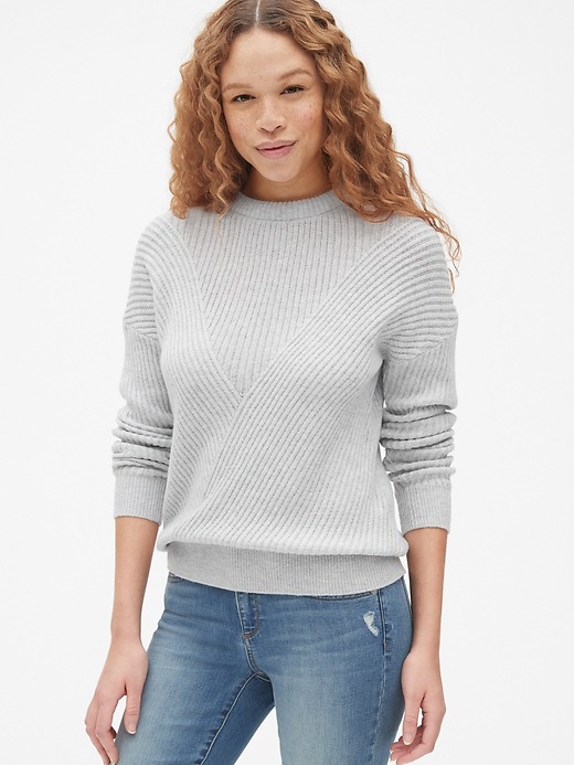 Image number 1 showing, Directional Ribbed Crewneck Pullover Sweater