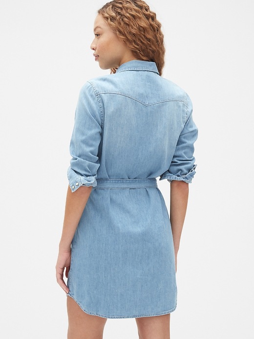 2 of 8 showing, with the color medium wash of product Perfect Tie-Waist Denim Western Shirtdress