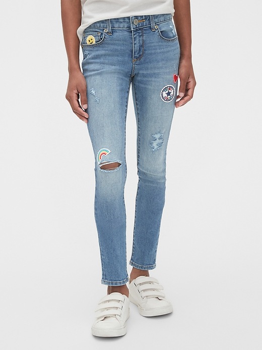 Image number 2 showing, Kids Embroidered Patch Super Skinny Jeans with Fantastiflex
