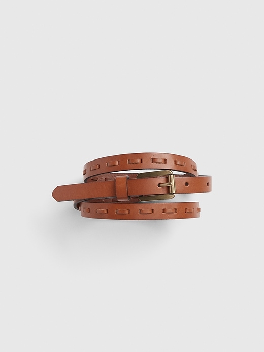 Image number 1 showing, Top Stitch Skinny Leather Belt