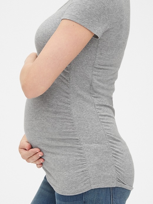 Image number 4 showing, Maternity Short Sleeve Ribbed-Trim T-Shirt