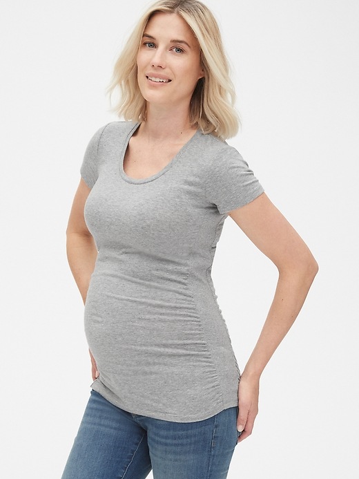 Image number 1 showing, Maternity Short Sleeve Ribbed-Trim T-Shirt