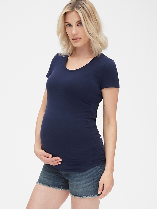 Image number 6 showing, Maternity Short Sleeve Ribbed-Trim T-Shirt