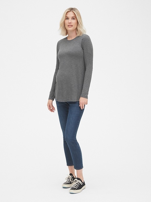 Image number 3 showing, Maternity Long Sleeve Tunic T-Shirt in Slub Jersey