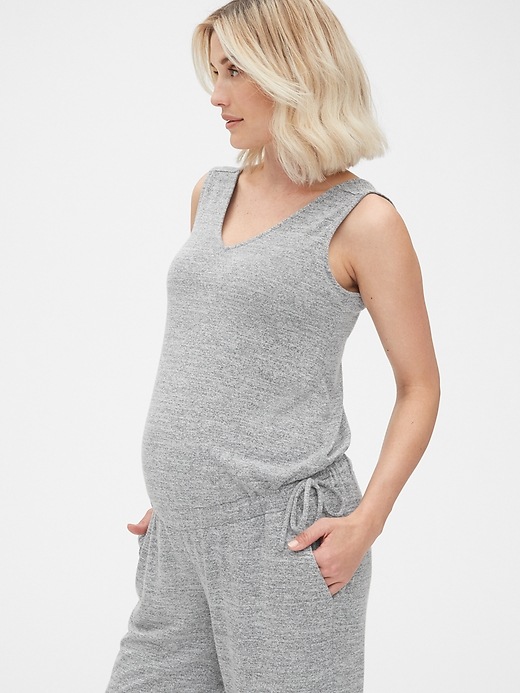 Image number 3 showing, Maternity Softspun Sleeveless Tie-Waist Jumpsuit