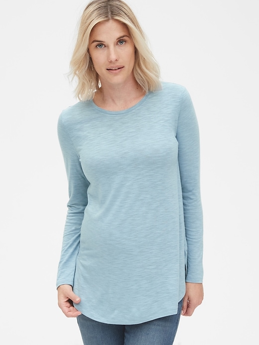 Image number 5 showing, Maternity Long Sleeve Tunic T-Shirt in Slub Jersey