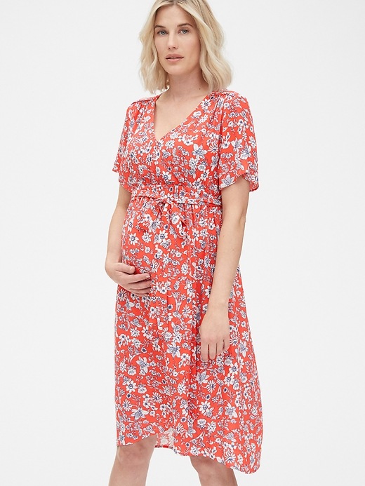 Image number 1 showing, Maternity Floral Print Faux-Wrap Dress