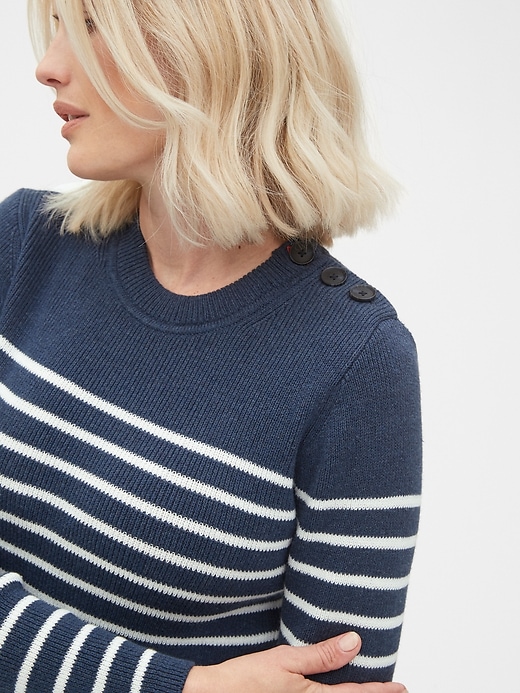 Image number 4 showing, Maternity Stripe Button-Shoulder Pullover Sweater