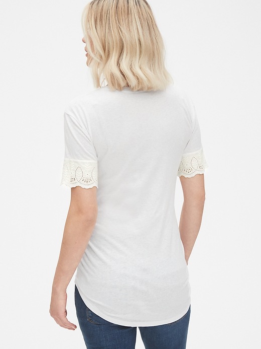 Image number 2 showing, Maternity Crewneck T-Shirt with Eyelet Embroidered Cuffs
