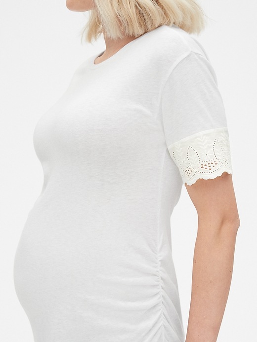 Image number 4 showing, Maternity Crewneck T-Shirt with Eyelet Embroidered Cuffs