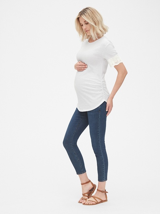Image number 3 showing, Maternity Crewneck T-Shirt with Eyelet Embroidered Cuffs