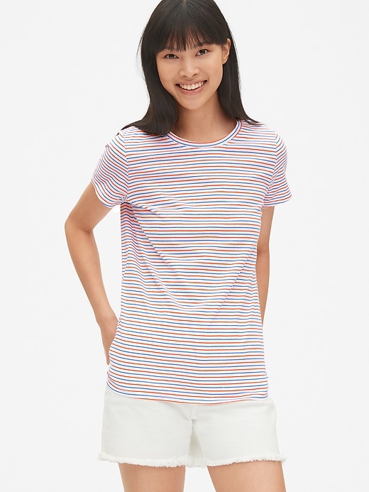 1 of 8 showing, with the color blue & red stripe of product Vintage Wash Stripe Crewneck T-Shirt