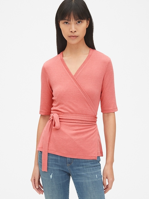 View large product image 1 of 1. Softspun Short Sleeve Tie-Waist Wrap Top
