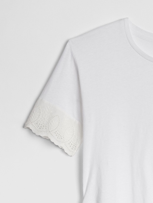 Image number 5 showing, Maternity Crewneck T-Shirt with Eyelet Embroidered Cuffs
