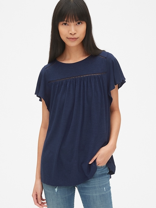 View large product image 1 of 1. Soft Slub Flutter Sleeve Smock Top