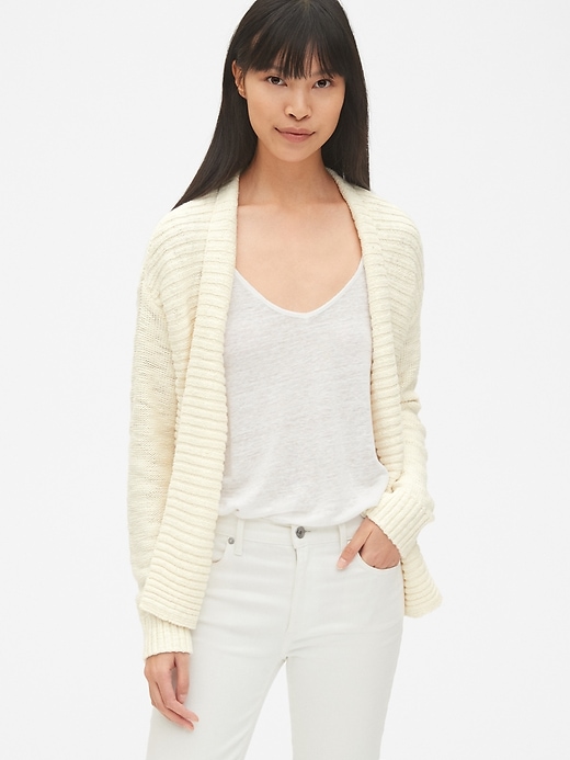 View large product image 1 of 1. Chunky Ribbed Open-Front Cardigan in Slub Cotton