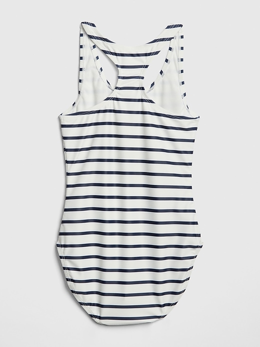2 of 8 showing, with the color ivory frost of product Kids Stripe Smiley Swim One-Piece