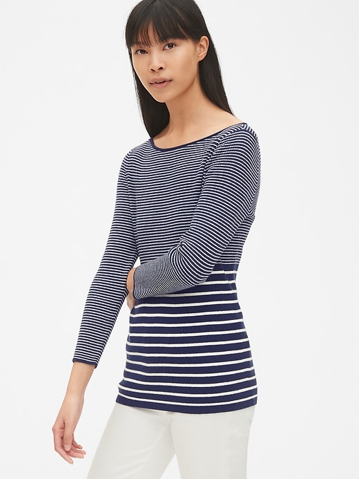 Image number 7 showing, Ribbed Three-Quarter Sleeve Boatneck Pullover Sweater