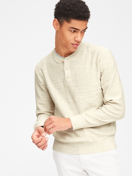 Image number 7 showing, Henley Pullover Sweater in Slub Cotton