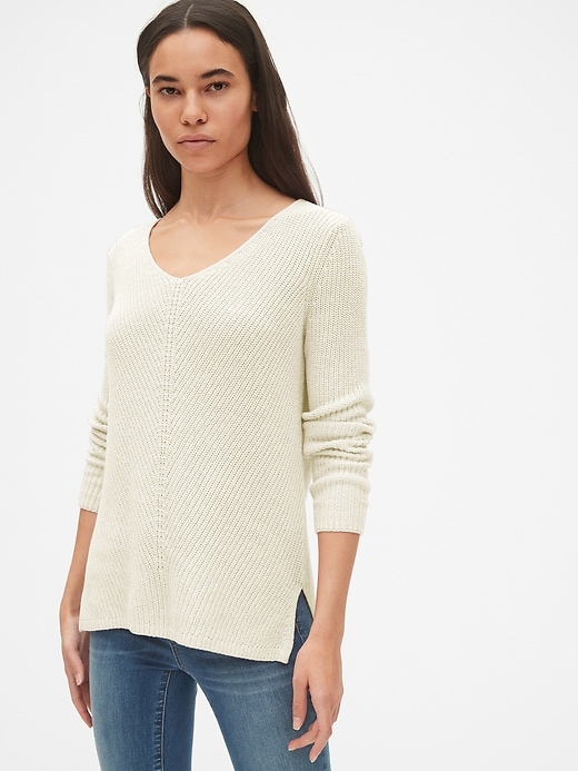 Image number 8 showing, Diagonal Ribbed V-Neck Pullover Sweater Tunic