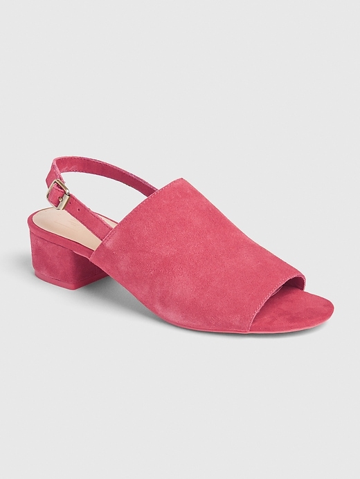 View large product image 1 of 1. Open-Toe Slingback Block Heel Mules