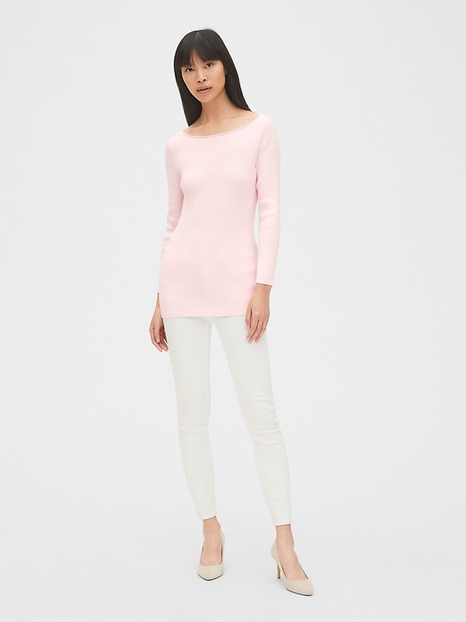 Image number 3 showing, Ribbed Three-Quarter Sleeve Boatneck Pullover Sweater