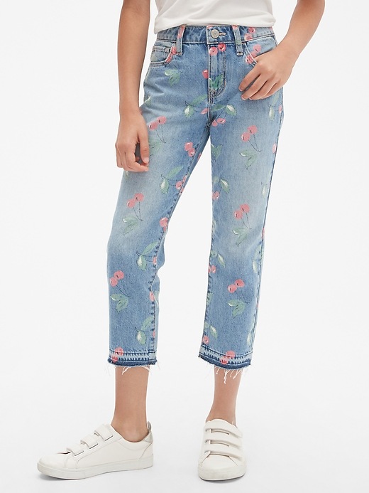 Image number 2 showing, Kids Cherry Raw-Hem Girlfriend Jeans