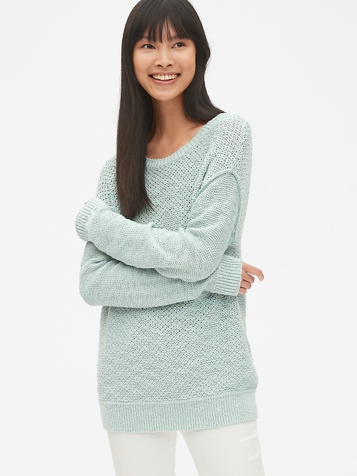 Image number 1 showing, Textured Mix-Knit Crewneck Pullover Sweater