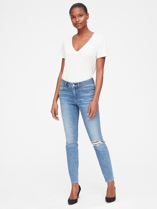Mid Rise Curvy True Skinny Jeans with Distressed Detail | Gap