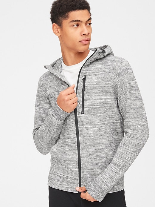 1 of 8 showing, with the color grey spacedye of product Gapfit All-Elements Fleece Full-Zip Hoodie