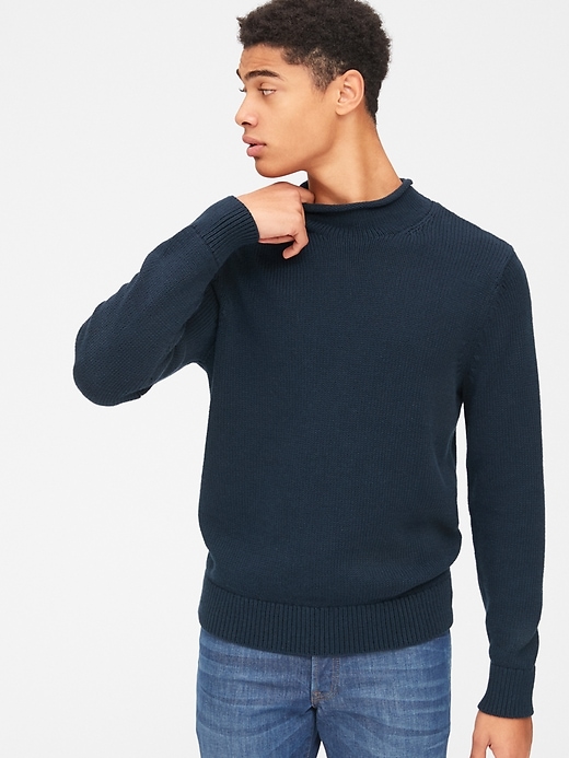 View large product image 1 of 1. Fisherman Ribbed Roll Neck Pullover Sweater