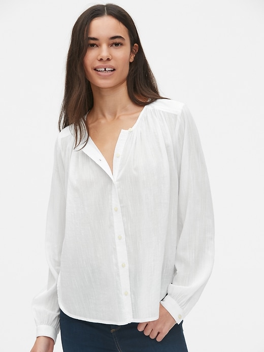 View large product image 1 of 1. Long Sleeve Shirred Blouse