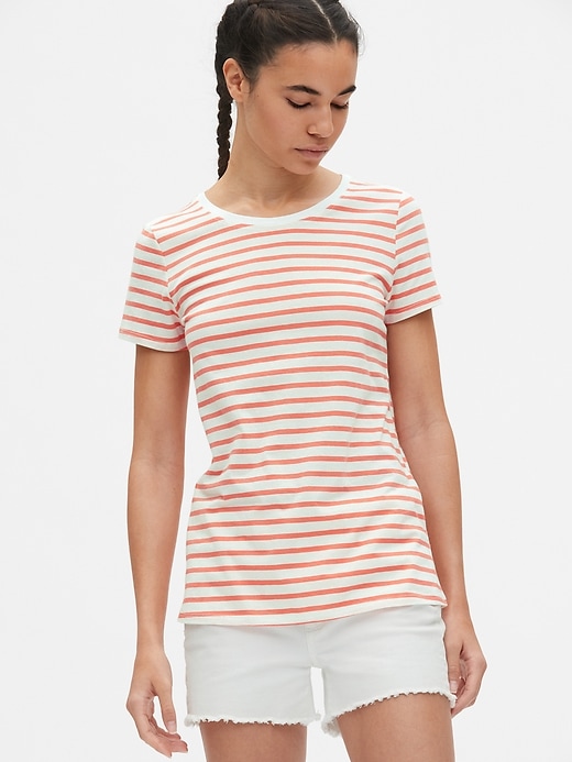 1 of 8 showing, with the color coral stripe of product Vintage Wash Stripe Crewneck T-Shirt