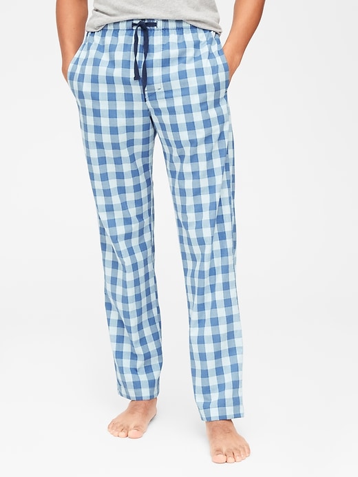 1 of 8 showing, with the color blue gingham of product Pajama Pants in Poplin