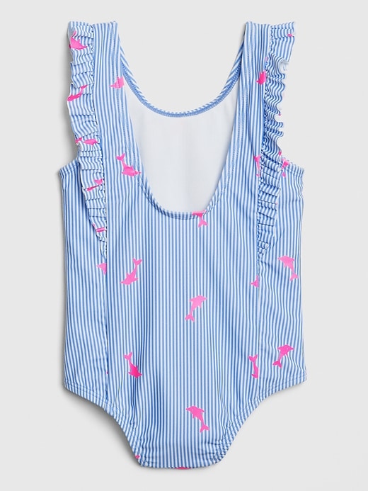 Image number 2 showing, Toddler Stripe Dolphin Ruffle One-Piece