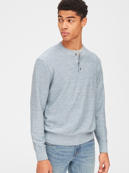 Image number 1 showing, Henley Pullover Sweater in Slub Cotton