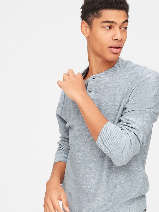Image number 5 showing, Henley Pullover Sweater in Slub Cotton