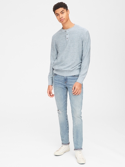 Image number 3 showing, Henley Pullover Sweater in Slub Cotton