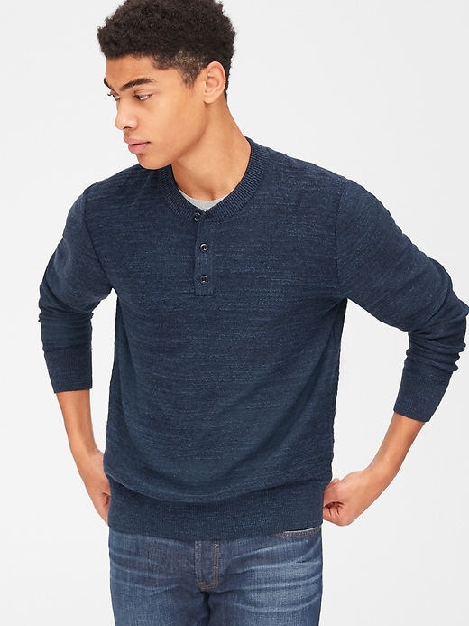 View large product image 1 of 1. Henley Pullover Sweater in Slub Cotton