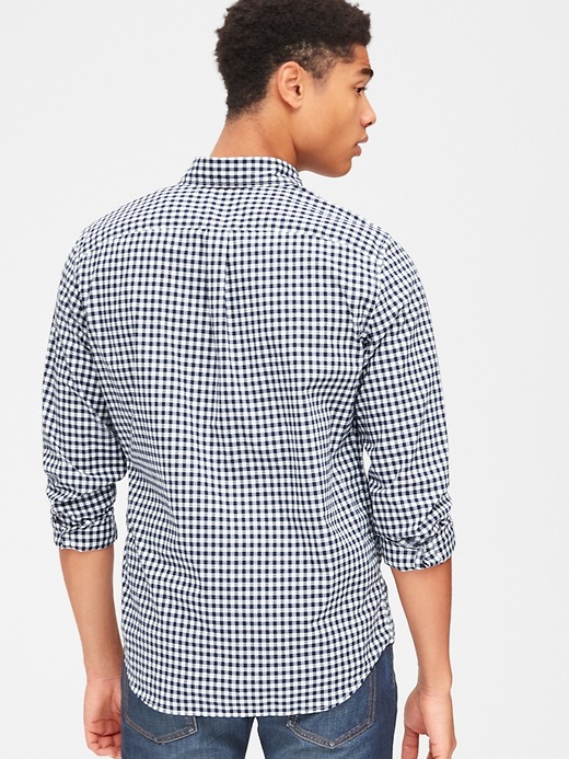 2 of 8 showing, with the color blue gingham of product Lived-In Stretch Poplin Shirt