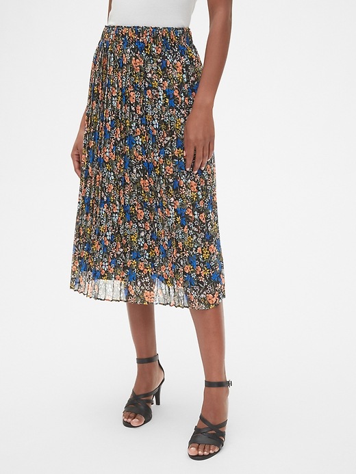 Image number 1 showing, Floral Print Pleated Midi Skirt