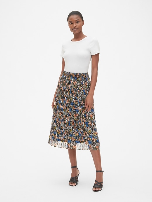 Image number 3 showing, Floral Print Pleated Midi Skirt