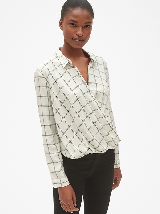 View large product image 1 of 1. Plaid Wrap-Front Shirt